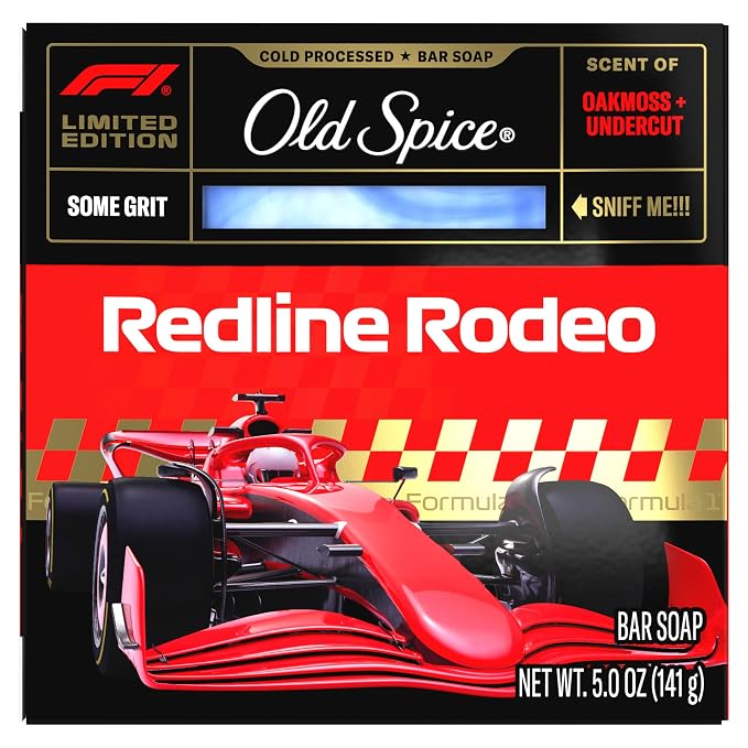 Old Spice Bar Soap for Men, F1 Collection, Cold Pressed with Some Grit, Fast Track to Freshness, Made with Natural Oils & Plant Based Cleanser, Redline Rodeo with Oakmoss & Undercut Scent, 5 oz