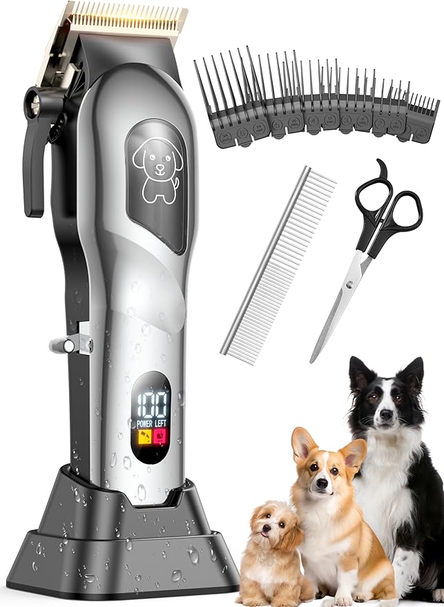 Dog Clippers for Grooming, Dog Grooming Kit for Heavy Thick Hair, Low Noise Cordless Pet Hair Trimmer with Stainless Steel Blade, Professional Rechargeable Hair Trimmer for Dogs and Cats New