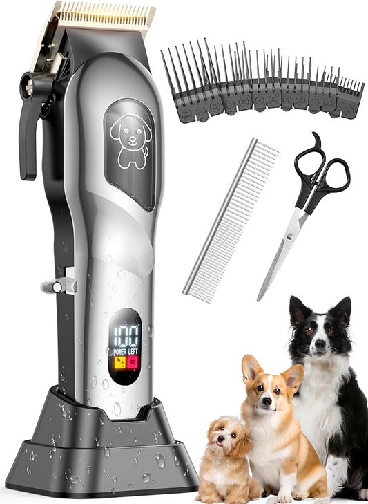 Dog Clippers for Grooming, Dog Grooming Kit for Heavy Thick Hair, Low Noise Cordless Pet Hair Trimmer with Stainless Steel Blade, Professional Rechargeable Hair Trimmer for Dogs and Cats New