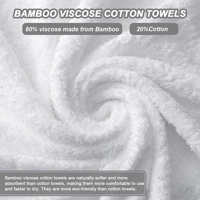 Aibaser Viscose from Bamboo and Cotton Bath Towels Set of 6-27x54 Inch Ultra Soft, Highly Absorbent Large Shower Towels for Bathroom, Spa & Gym (6 Piece Set) (White)