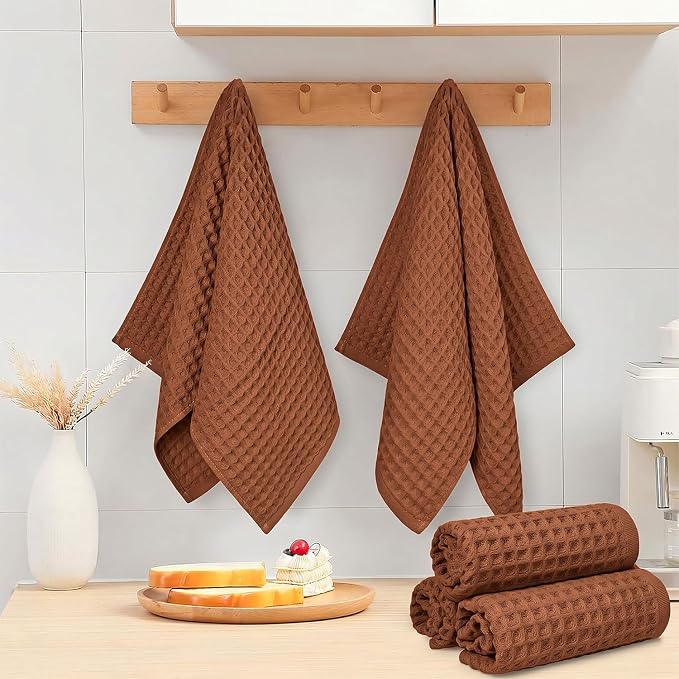 Jacquotha Waffle Hand Towels for Bathroom 5-Piece (Rust) - Cotton Quick Dry, Fall Kitchen Towels for Autumn Decor, 13” x 29”