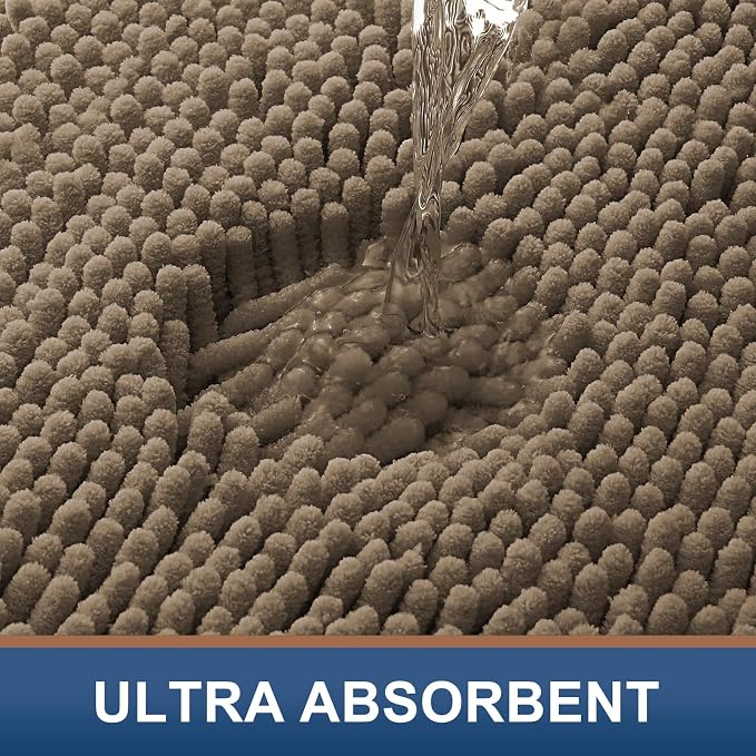 Smiry Luxury Chenille Bathroom Rugs 45x27, Extra Soft and Absorbent Shaggy Bath Mat, Machine Washable, Non-Slip Plush Carpet Runner for Tub, Shower, and Floor, Home Decor Accessories, Camel