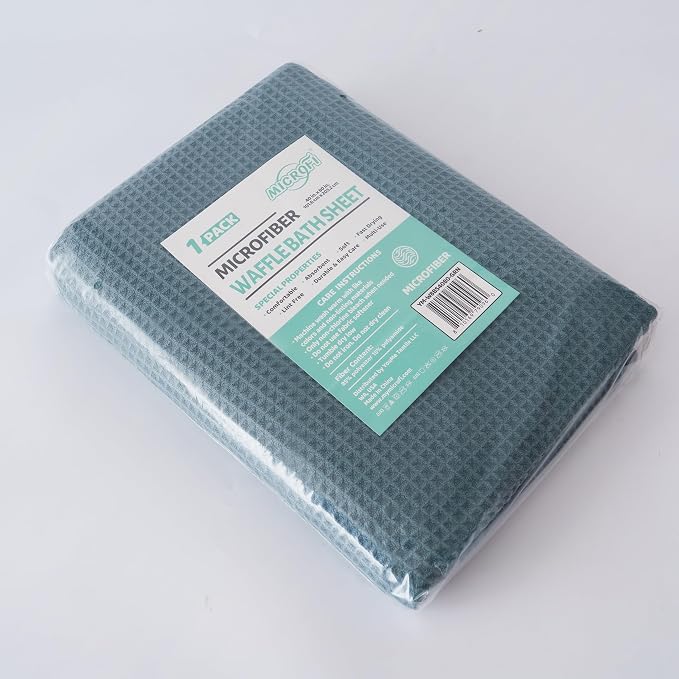 MICROFI Microfiber Waffle Bath Sheet, Quick Dry, Lint Free, 40 x 80 inches (101.6 x 203.2 cm), 1 Count, 430 GSM (Green)