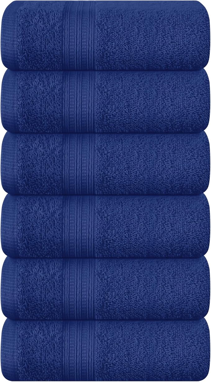 BOUTIQUO Ultra Soft Cotton 6 -Piece Hand Towel Set 16x24 Inch, Ideal for use in Bathroom, Kitchen, Gym, Spa & General Cleaning, Compact & Lightweight Multi Purpose Hand Towels - Navy Blue