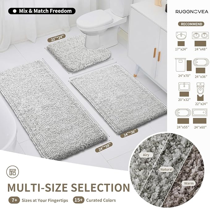 Bathroom Rugs Non Slip Washable 36x24,Ultra Soft Thick Shaggy Absorbent Bath Mats,High Density Foam Latex Non Slip Backing Bath Rugs,Microfiber Bath Mats for Bathroom Floor&Sink,White Grey