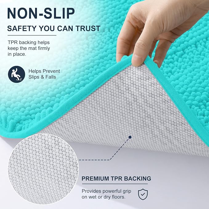 Smiry Thick Chenille Bathroom Runner Rugs 59x20, Absorbent Striped Bath Mat, Machine Washable, Rubber Backing, Extra Long Bath Rugs for Tub & Shower, Modern Home Decor Accessories, Teal
