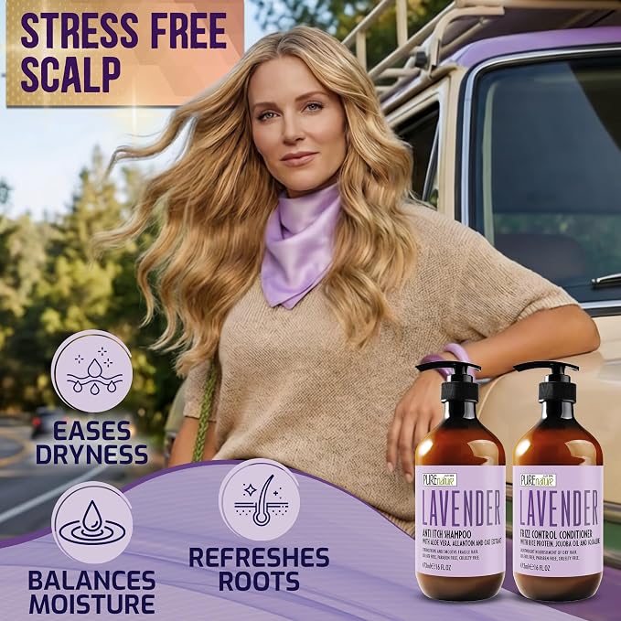 Lavender Repair Shampoo and Conditioner Set - Sulfate Free, Moisturizing and Anti Frizz Formula for Dry, Damaged Hair - Salon Grade - Anti Itch Treatment for Women and Men - 16 Fl Oz (Set of 2)