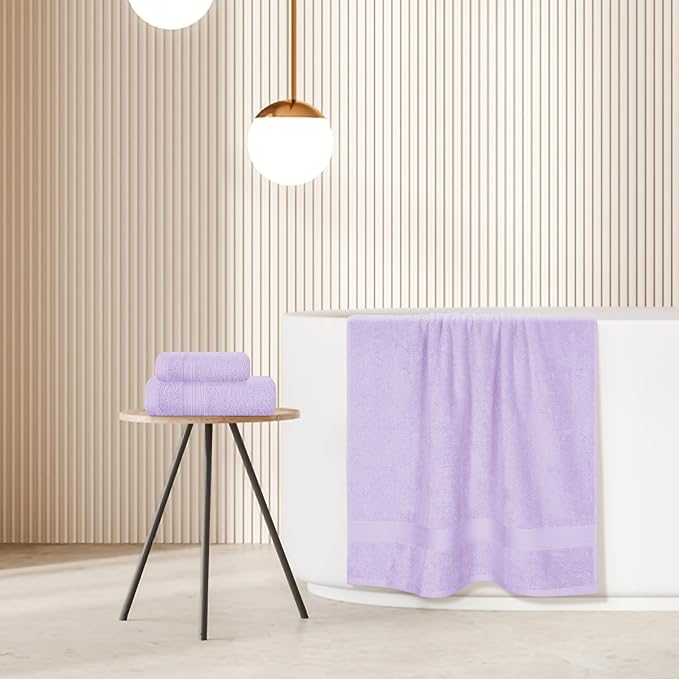 BOUTIQUO Ultra Soft 3 Pack Cotton Towel Set, Contains a Bath Towels 27x54 inch, a Hand Towels 16x24 inch & a Wash Coths 12x12 inch, Ideal Everyday use, Compact & Lightweight - Purple