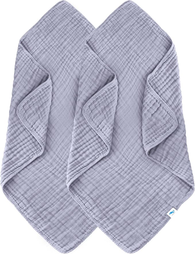 SWEET DOLPHIN Muslin Baby Bath Towels Blanket - 2 Pack 100% Cotton Towel for Babies, Infants, Toddlers - 40x40Inch - Highly Absorbent, Grey