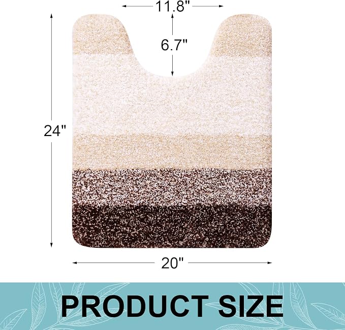 Arotive Microfiber Bathroom Rugs, Shaggy Soft and Absorbent Contour Toilet Rugs, Thick Plush Machine Washable Dry Bath Mats for Toilet Base, 24x20, Brown, U-Shape