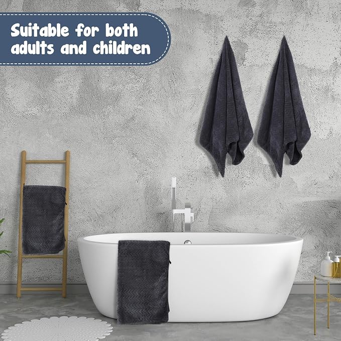 SmoothNovelty 8 Pack Microfiber Bath Towels Bulk 27'' x 60'' Oversized Bath Towel Highly Absorbent Extra Large Shower Sheets Soft Drying for Beach Pool Bathroom Salon Party(Black)