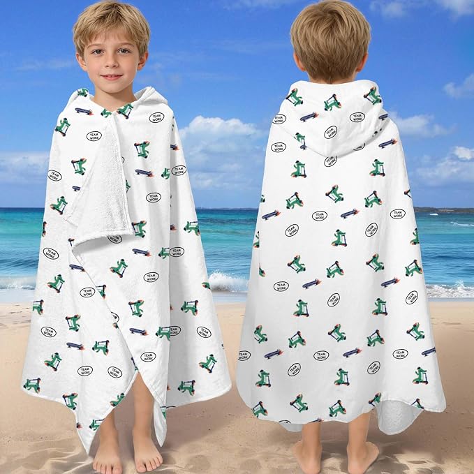 VOOVA & MOVAS Kids Hooded Bath Towel (3-8 Years) – 100% Cotton Soft Absorbent Swim Towel (30"x48") – Perfect for Pool, Beach, Bath,Crocodile