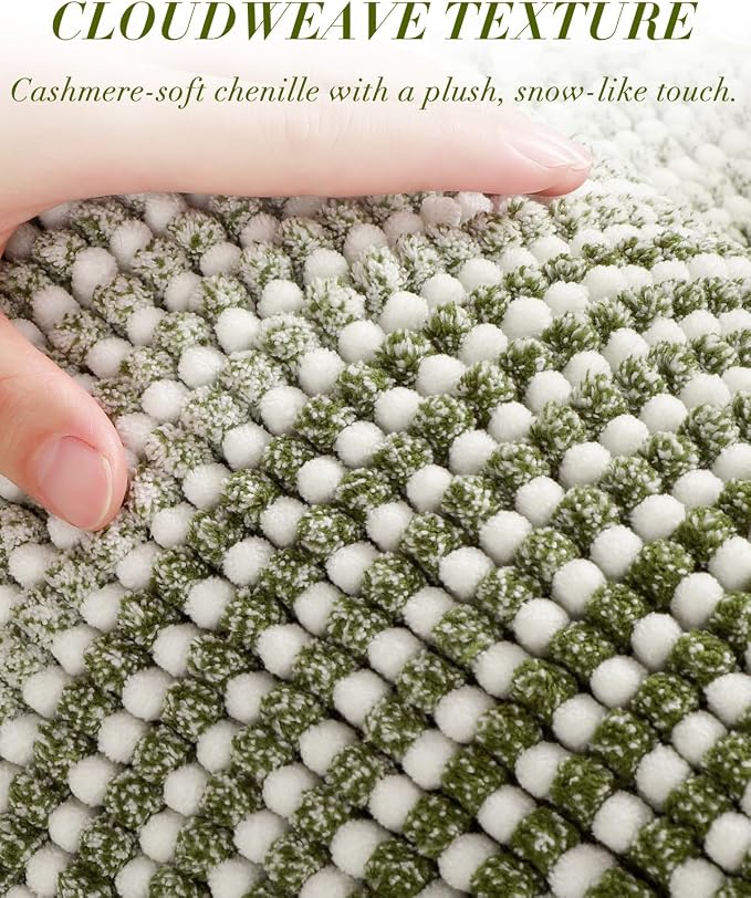 BSICPRO Chenille Bathroom Rugs, 20 x 47 Inches Non Slip Absorbent Bath Mat, Soft Shaggy Shower Bath Floor Mats for Bathroom, Machine Washable(Sage)