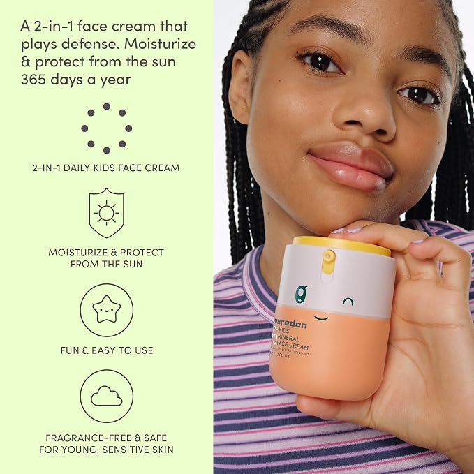 Evereden Kids Mineral Face Cream SPF 20 | Dermatologist-Tested, Moisturizer with Vitamin B5 & Zinc Oxide | Fragrance-Free, Clean, Vegan, No Phenoxyethanol | FSA Eligible, Yuka 93/100