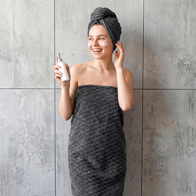 SmoothNovelty Set of 6 Extra Large Bath Towel 40x80 Inches Oversized Bath Sheet 2 Shower Towels 2 Hand Towels 2 Washcloths for Adult Absorbent Quick Dry Bathroom Spa Gym(Cloud Texture,Dark Grey)