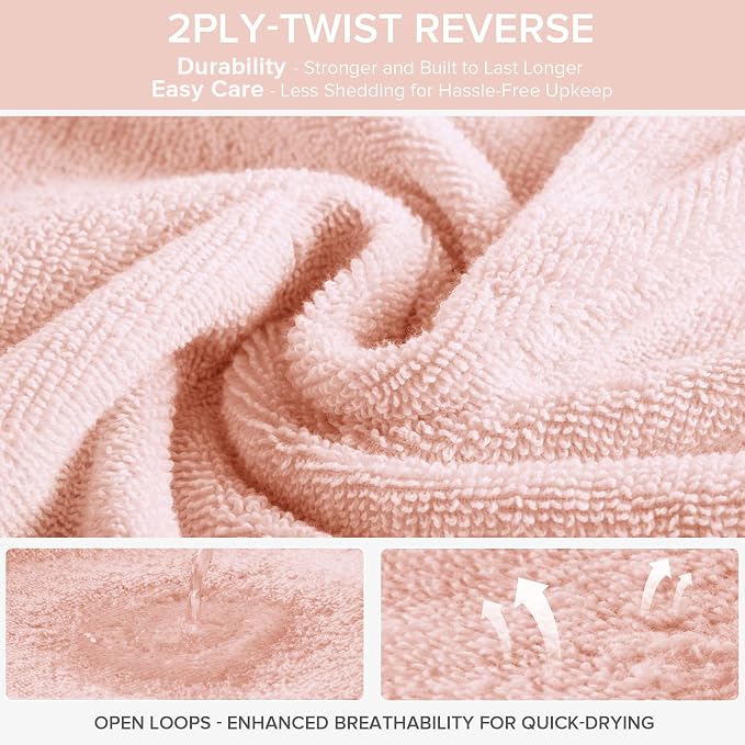 Comfort Spaces 12 Pc Towel Set, 100% Cotton Zero Twist, Blush | Zero Twist Cotton, Quick Dry Ultra Soft, 4 Bath 4 Hand 4 Washcloth, Lightweight Absorbent for Everyday Bathroom Use