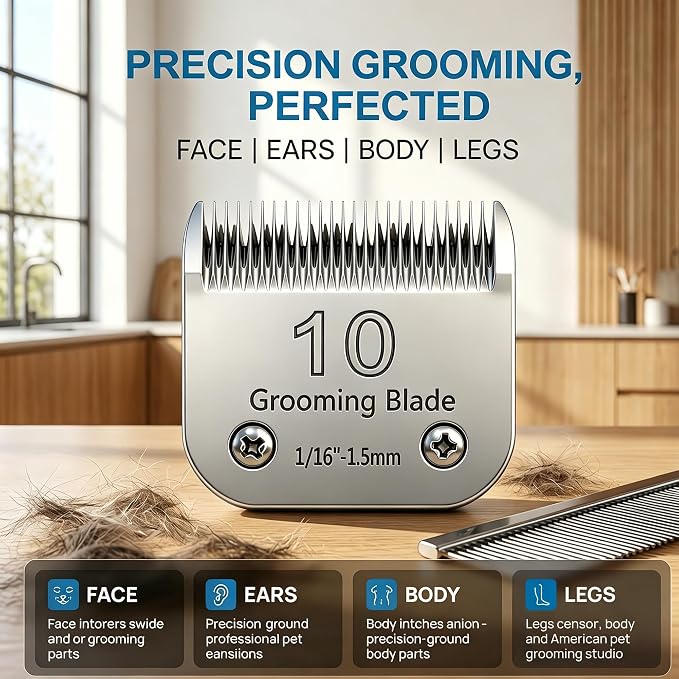 10# 1.5mm and 7FC 3.2mm Clipper Blades Pet Grooming Clipper Replacement Blades Detachable Blade Compatible with andis/wahl/Oster Dog Clippers