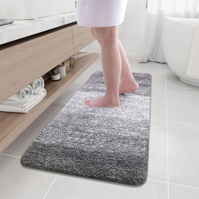 Arotive Microfiber Bathroom Rugs, Shaggy Soft and Absorbent Bath Rug, Thick Plush Machine Washable Dry Bath Mats for Bathroom, Tub and Shower, 47x20, Grey, Rectangular