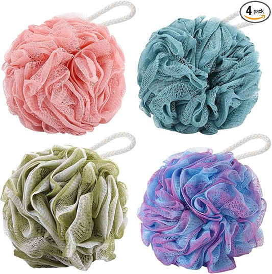 BTYMS 4Pcs Loofah Sponge 60g/pc Bath Puffs Shower Scrunchies Mesh Pouf for Shower