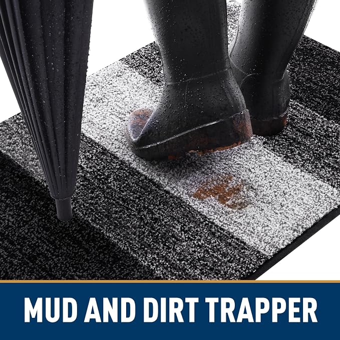 Smiry Dog Door Mat for Muddy Paws, Absorbs Moisture and Dirt, Low-Profile Entryway Mat with Non-Slip Backing, Entry Indoor Outdoor Doormat for Inside Floor (30x20 Inches, Black, Striped)