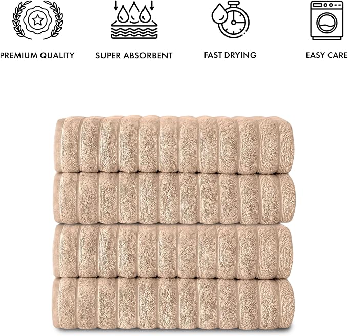 Classic Turkish Towels CTT Premium 4 Pack Bath Towels Set, Made with 100% Turkish Cotton, Spa & Hotel, Quick Drying Towels, Absorbent & Comfy | 27"x54" (Almond Beige)