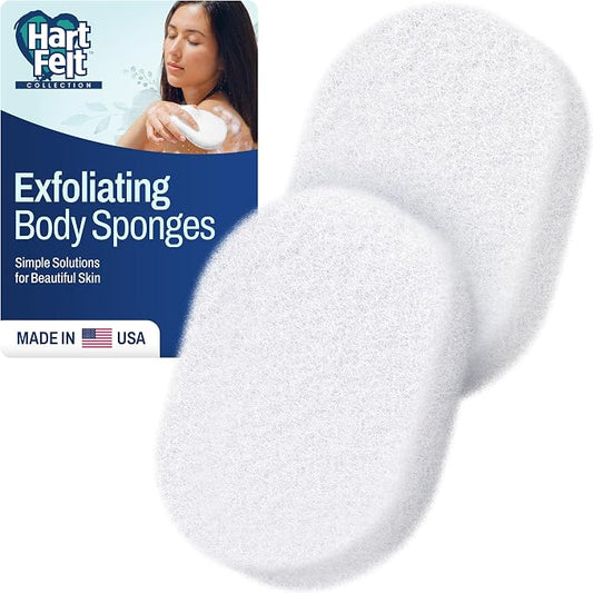 HartFelt Bath Sponges for Shower Women & Men | Soft Exfoliating Body Sponge for Dead Skin | Chemical-Free Sponges for Body | Cleanses Skin from Dirt & Excess Oil | Made in USA - Pack of 2