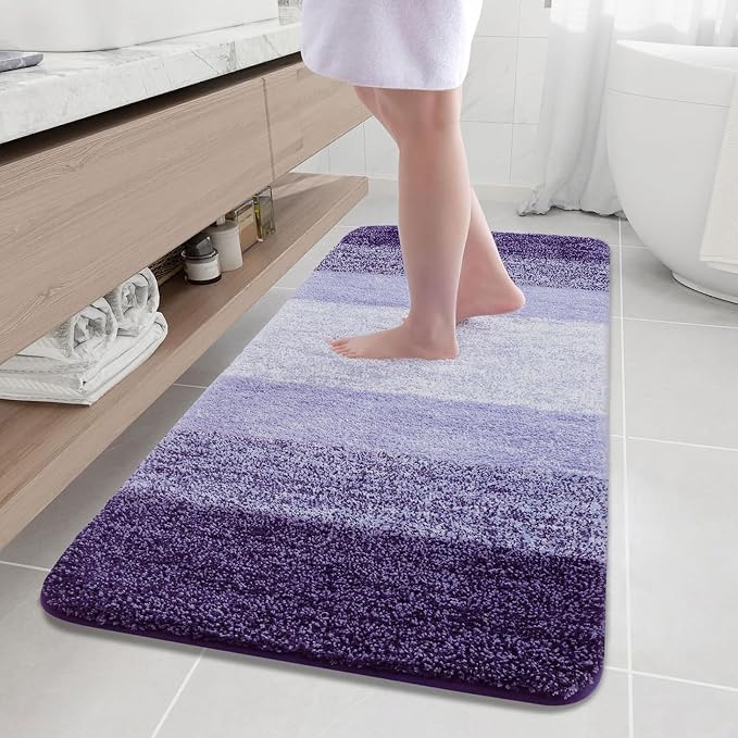 Arotive Microfiber Bathroom Rugs, Shaggy Soft and Absorbent Bath Rug, Thick Plush Machine Washable Dry Bath Mats for Bathroom, Tub and Shower, 59x24, Dark Purple, Rectangular