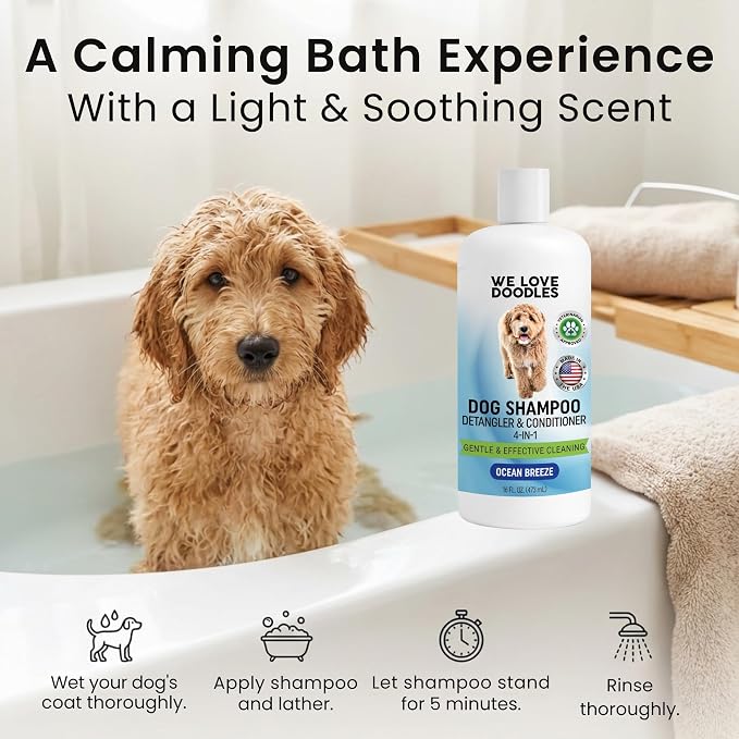 We Love Doodles Dog Detangler Spray - Leave-in Conditioner for Dogs - Dog Detangling Spray - Dematting Spray for Dogs - Tangle Remover - Made in The USA (Detangler & Shampoo (Ocean Breeze))