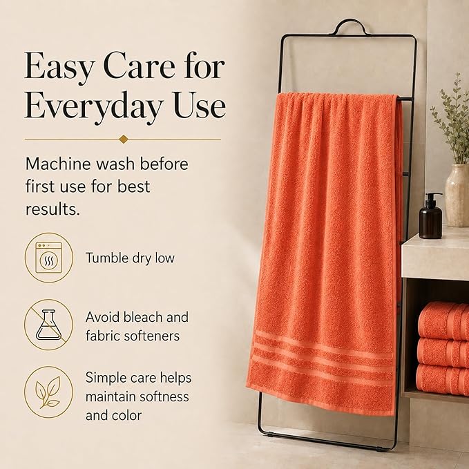 Velqora Bath Towels, 2 Pack, 30x60 in, 100% Cotton, Soft & Absorbent, Coral | Balanced Weight | Everyday Comfort | Easy Care