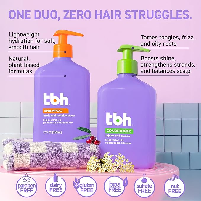 TBH Kids & Teen Shampoo and Conditioner Set – Sulfate & Paraben Free, Lightweight & Hydrating Hair Care for All Hair Types – 2-Pack, 32 oz Each