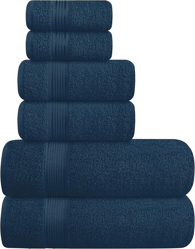 Belizzi Home Ultra Soft 6 Pack Cotton Towel Set, Contains 2 Bath Towels 28x55 inch, 2 Hand Towels 16x24 inch & 2 Wash Coths 12x12 inch, Ideal Everyday use, Compact & Lightweight - Mineral Blue