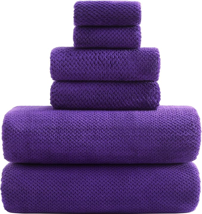 YTYC 29x59 Inch Bath Towels Set of 6 Large, Super Soft Lint Free Lightweight Microfiber Shower Towels for Bathroom 80% Polyester (Violet Purple, 6 Piece)