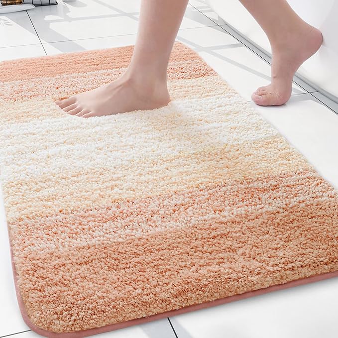 Arotive Microfiber Bathroom Rugs, Shaggy Soft and Absorbent Bath Rug, Thick Plush Machine Washable Dry Bath Mats for Bathroom, Tub and Shower, 24x16, Peach, Rectangular