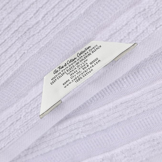 Superior Cotton Bath Towel Set, Zero Twist, Ribbed Geometric, Large Plush Absorbent Body Towels, Luxury Soft Quick Drying, Shower, Spa, Hotel, Pool, Guest Bathroom, Home Essentials, Set of 3, White