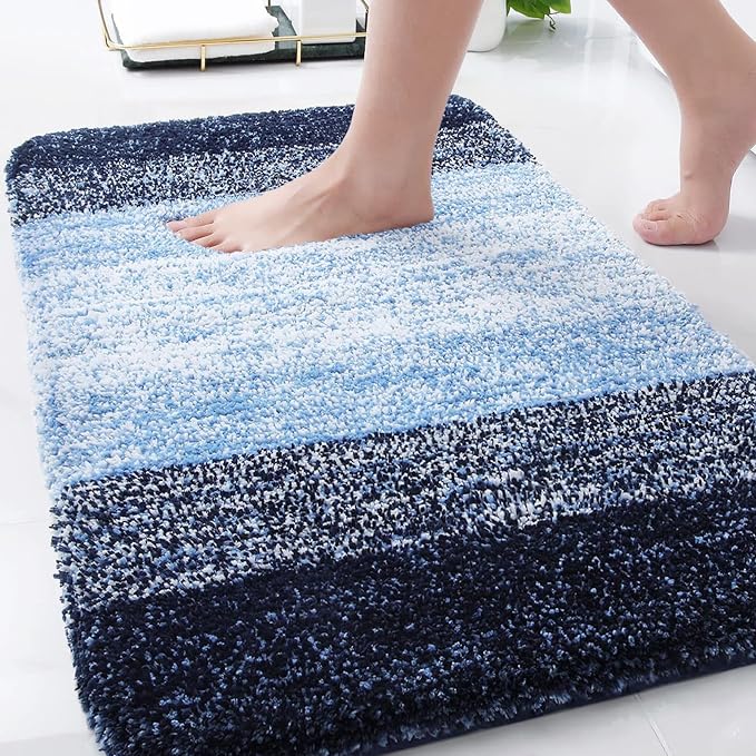 Arotive Microfiber Bathroom Rugs, Shaggy Soft and Absorbent Bath Rug, Thick Plush Machine Washable Dry Bath Mats for Bathroom, Tub and Shower, 34x21, Blue, Rectangular