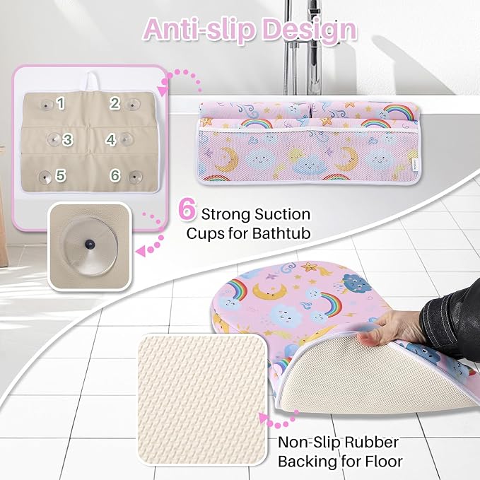 Bath Kneeler and Elbow Rest Pad Set, 1.6'' Thick, Quickly Dry, Bathtub Kneeler Pad with Bath Accessories Storage, Bath Kneeling Pad and Elbow Pad for Tub