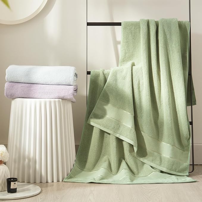 Marvione Bath Towels Set 6 Piece, 100% Turkish Cotton Highly Absorbent and Soft Towels for Bathroom 2 Bath Towels 2 Hand Towels 2 Washcloths, Sage Green