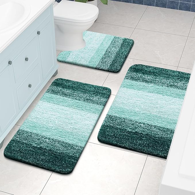 Arotive Microfiber Bathroom Rugs, Shaggy Soft and Absorbent Contour Toilet Rugs, Thick Plush Machine Washable Dry Bath Mats for Toilet Base, 24x20, Dark Green, U-Shape