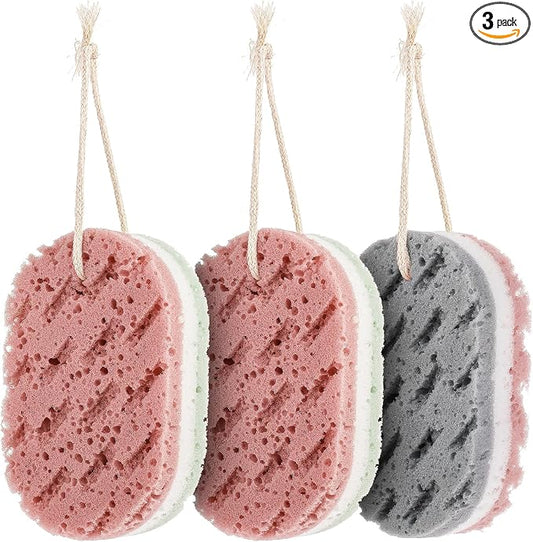 Dimeho 3PCS Bath Sponge for Women Soft Bath Sponge Gentle Sponge Loofah Body Scrubber Shower Sponge for Body Wash Bathroom Deep Cleansing Bathing Sponge Bathing Accessories 3 Colors Large Size