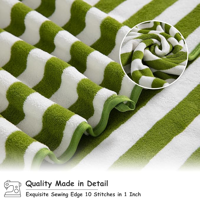 18 Pcs Green Stripe Bath Towel Set with Hanging Loop-6 Bath Towels,6 Hand Towels,6 Washcloths Soft Family Towels Set Bathroom Towel Highly Absorbent Quick Dry Shower Towel for Beach Spa Gym Hotel