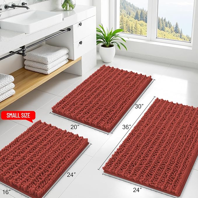 Smiry Bathroom Rugs Mat 36x24, Extra Soft Absorbent Chenille Bath Rugs, Non Slip Rubber Backing Machine Washable Quick Dry Bath Mats for Bathroom Floor, Tub, Shower, Home Decor Accessories, Maple Red
