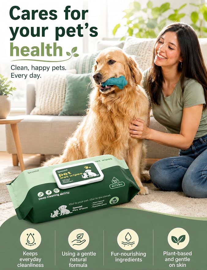 Pet Wipes for Paws and Butt Unscented Hypoallergenic Dog Wipes Gentle Earth-Friendly 50 PCS Cleaning Wipes for Puppies,Kittens & Senior Pets Deodorizing Waterless Bathing Wipes | Cleansing & Deodorizing Unscented Plant-Based Hypoallergenic Pet Wipes