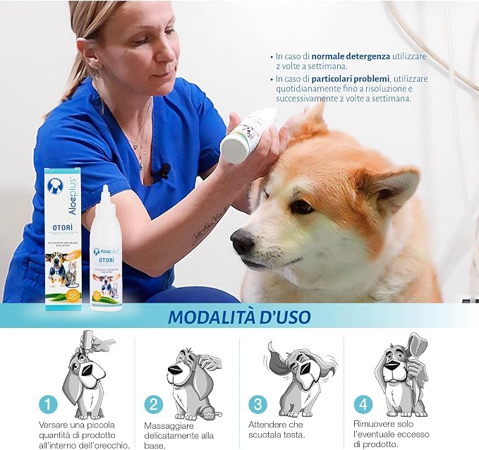 Otorì Cat and Dog Ear Cleaner 125ml - Ear Drops for Dogs and Cats, 100% Natural Organic Aloe Arborescens, Tea Tree Oil, Soothing and Emollient, Against Dog Itching, Mites, Wax