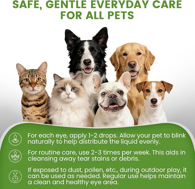 Dog Eye Drops for Allergies & Itching - Relief for Dry Red Eyes, Tear Stain & Discharge, Pet Eye Wash for Dogs & Cats - Gentle Sting-Free Pet Eye Cleaner, 4.2 fl oz