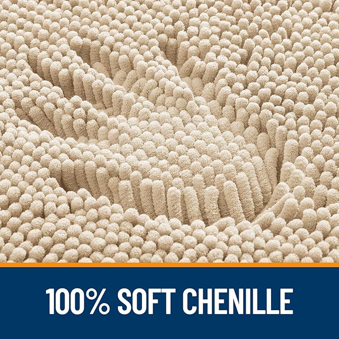 OLANLY Bathroom Runner Rugs 47x20, Extra Soft Absorbent Chenille Bath Rugs, Rubber Backing Quick Dry, Machine Washable Long Bath Mats for Bathroom Floor, Tub and Shower, Home Decor Accessories, Beige