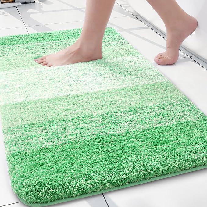 Arotive Microfiber Bathroom Rugs, Shaggy Soft and Absorbent Bath Rug, Thick Plush Machine Washable Dry Bath Mats for Bathroom, Tub and Shower, 24x16, Green, Rectangular