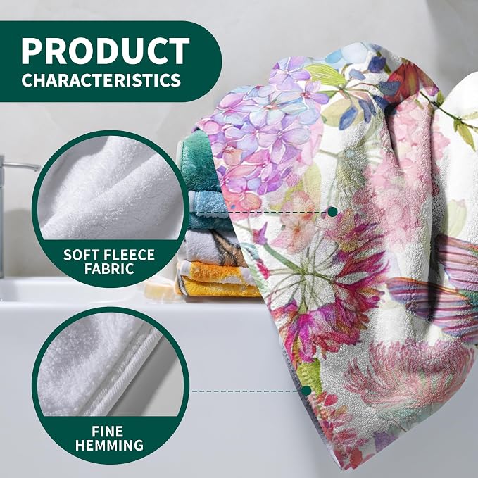 Microfiber Coral Fleece Bath Towel Hummingbird Hydrangea Floral Towels for Bathroom Shower