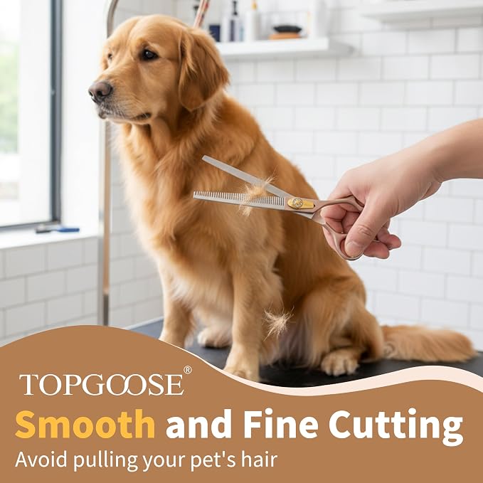 Professional Thinning Scissors for Dog Cat 7.5'' Pet Grooming Scissors 440C Stainless Steel Thinning Shears for Dogs 56 Teeth (Rose Gold, Thinner)