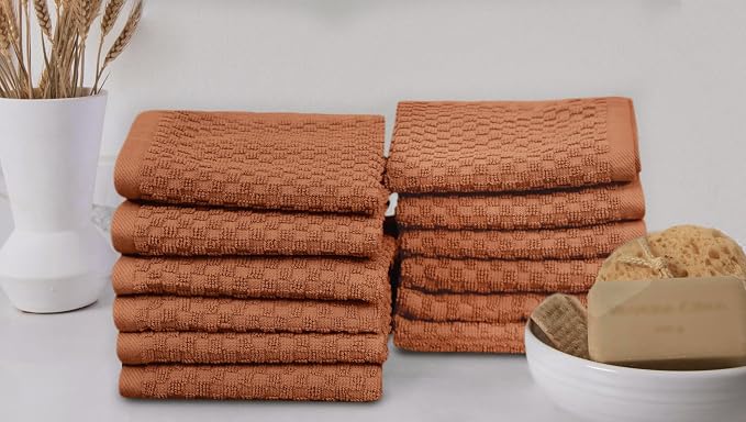 COTTON CRAFT Waffle Weave Wash Cloth - 12 Pack Luxurious Pure Ringspun Cotton Euro Spa Bathroom Face Towel - Absorbent Quick Dry Gym Shower Bath Kitchen Travel - 12x12 inches - Mocha
