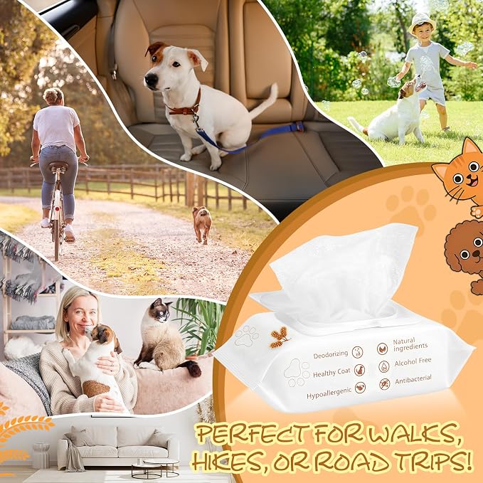 Treela 10 Packs of 80 Dog Wipes Pet Wipes Cat Grooming Supplies for Paws, Butt, Ear, Skin, Body Bath Cleaning Stain Odor Remover, Home or Travel Use(Soothing Oatmeal Flavor)